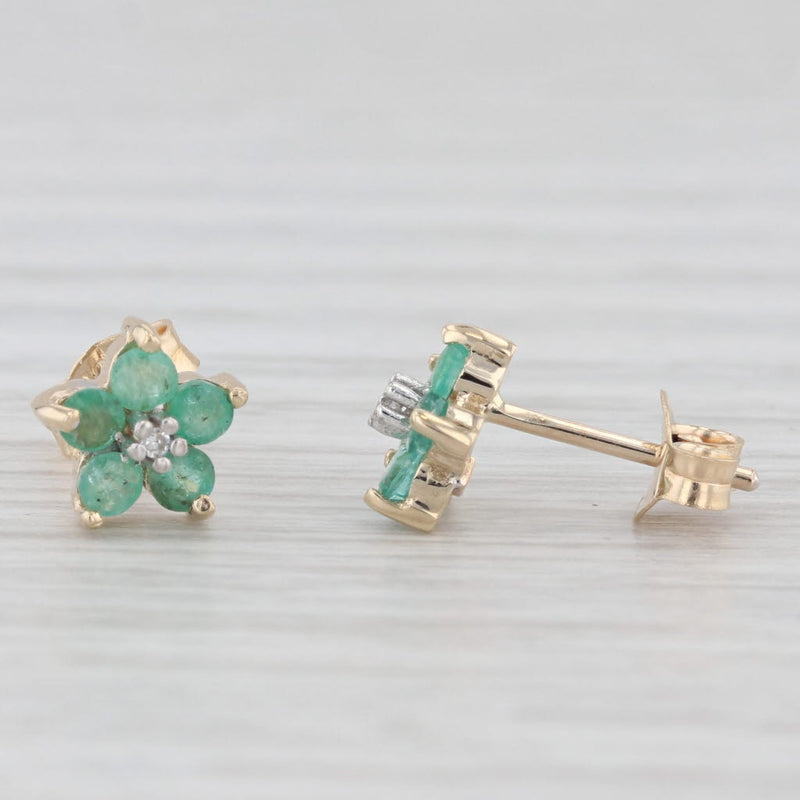 0.40ctw Emerald Diamond Flower Stud Earrings 10k Yellow Gold