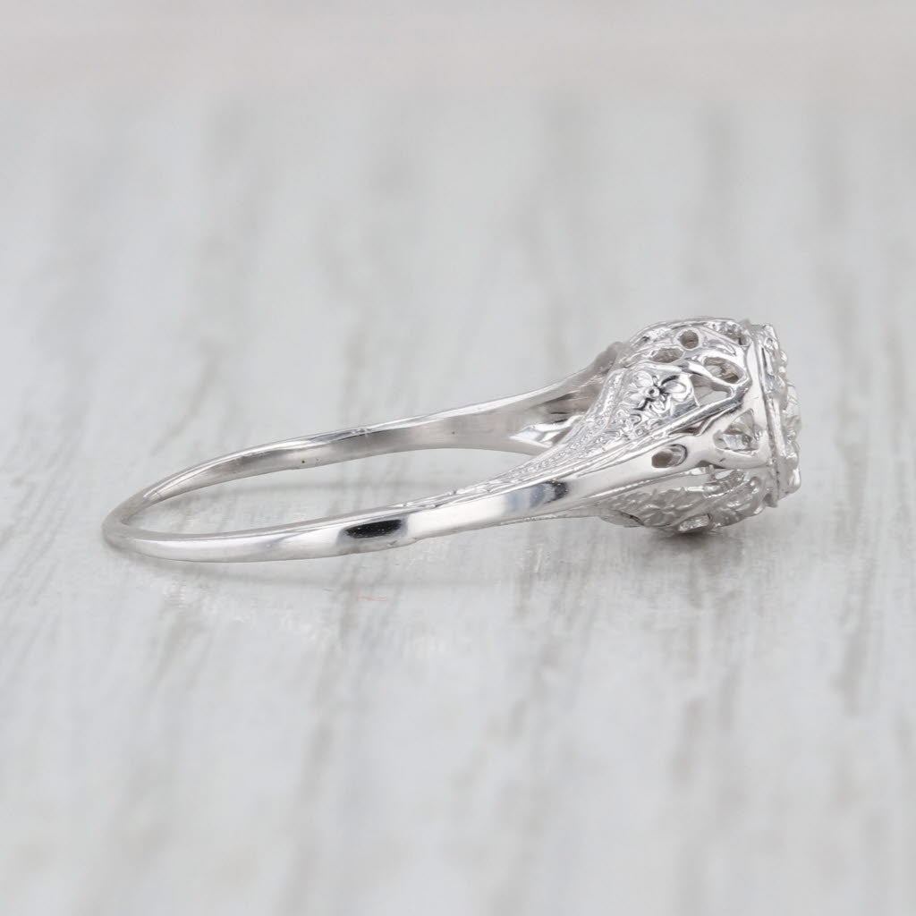 Art Deco 0.10ct Diamond Engagement Ring 18k Gold Filigree Old European Solitaire