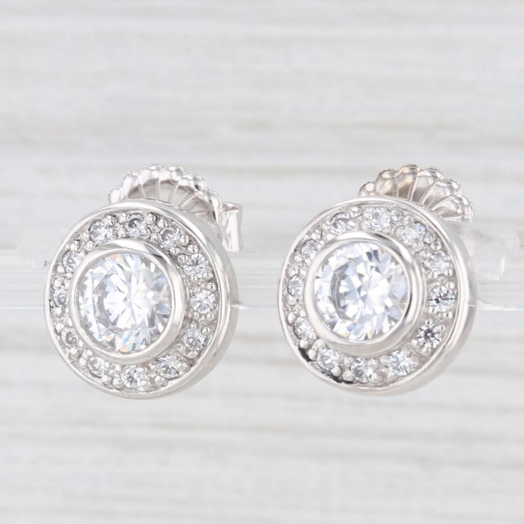 Light Gray 3.60ctw Round Cubic Zirconia Halo Sterling Silver Stud Earrings