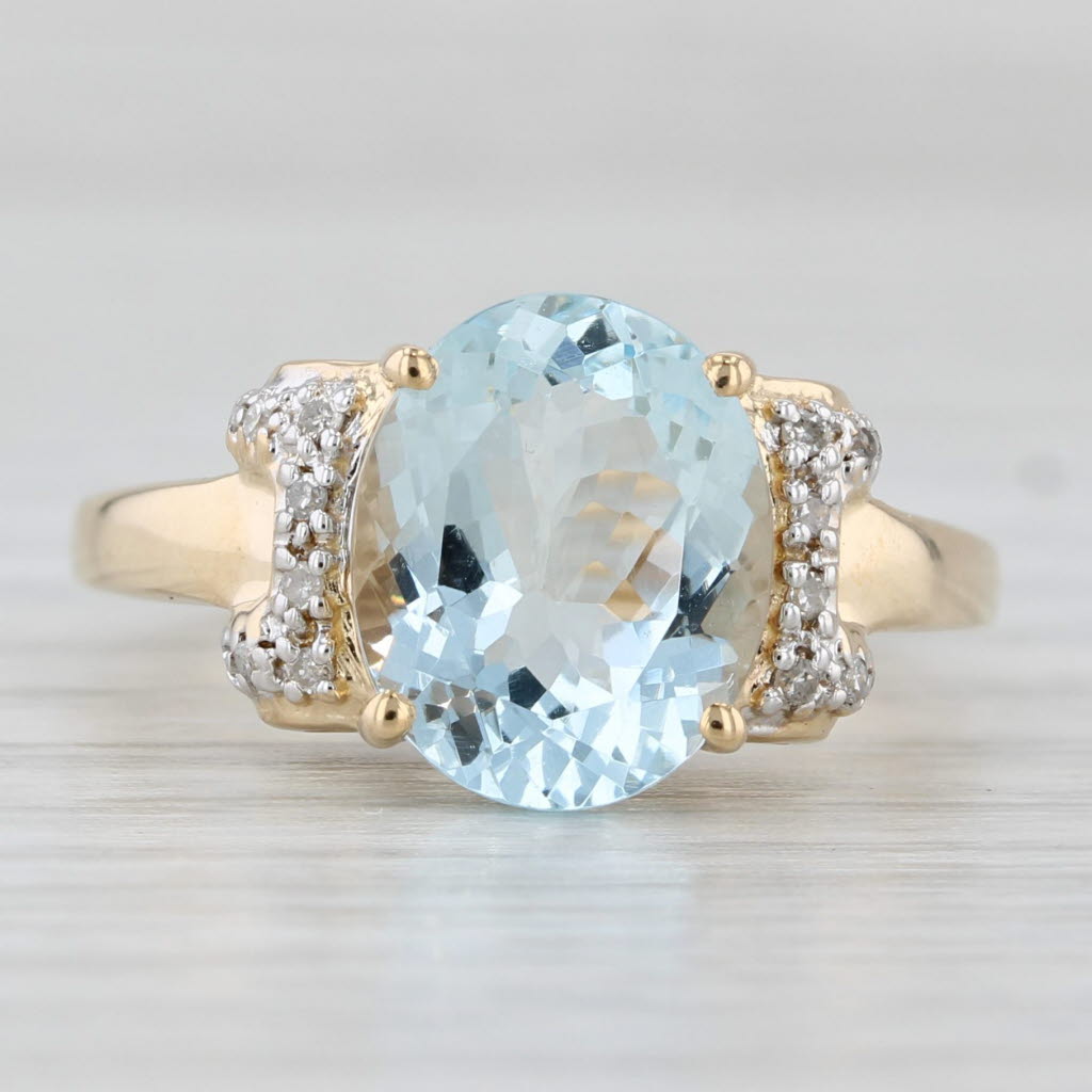 Light Gray 3.39ctw Oval Aquamarine Diamond Ring 14k Yellow Gold Size 7.25