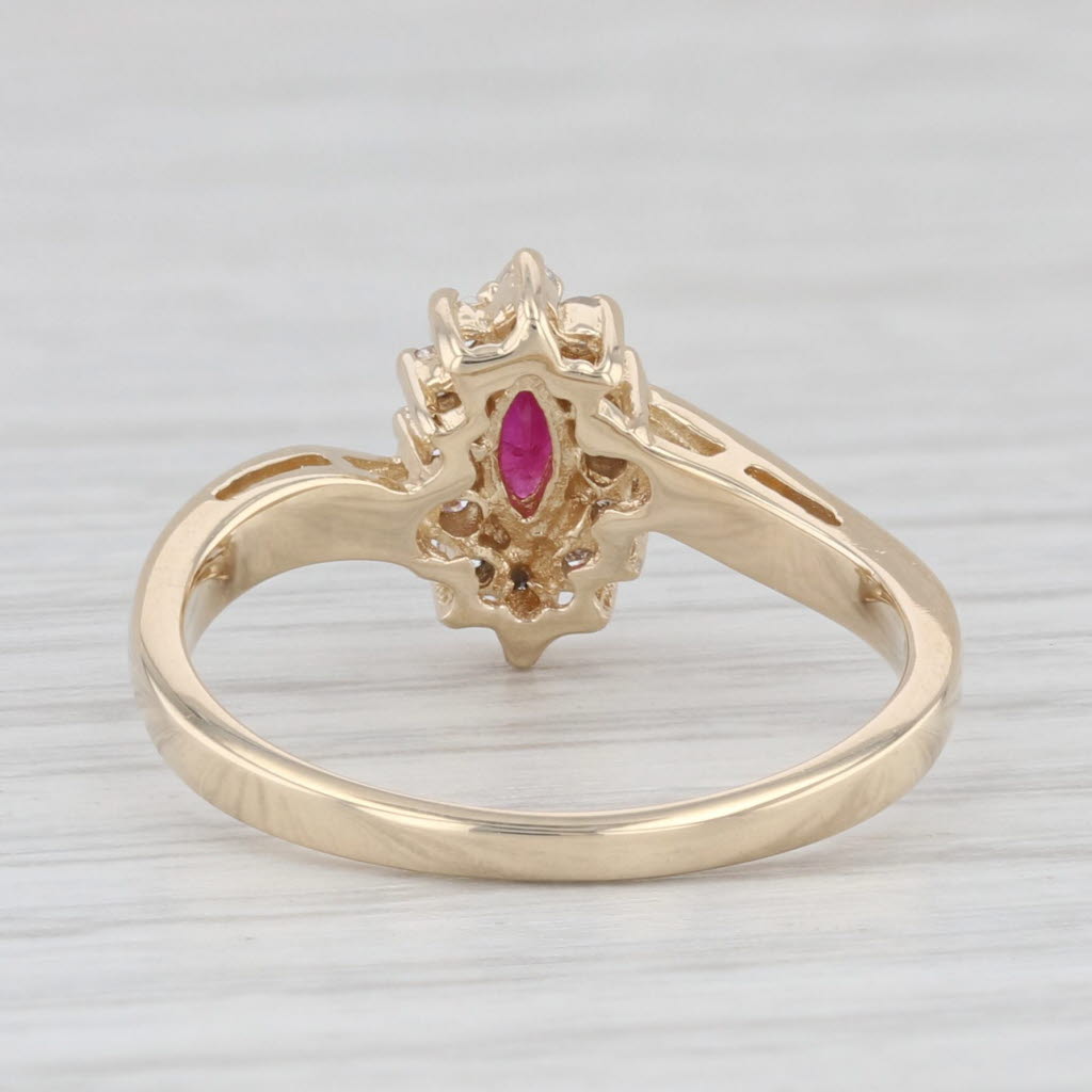 Light Gray 0.42ctw Marquise Ruby Diamond Halo Ring 14k Yellow Gold Bypass Size 6.5