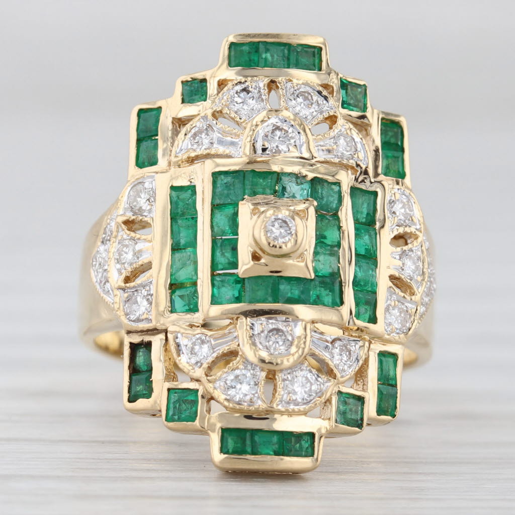 Light Gray Bellari 0.95ctw Emerald Diamond Ring 18k Yellow Gold Size 6 Vintage Cocktail