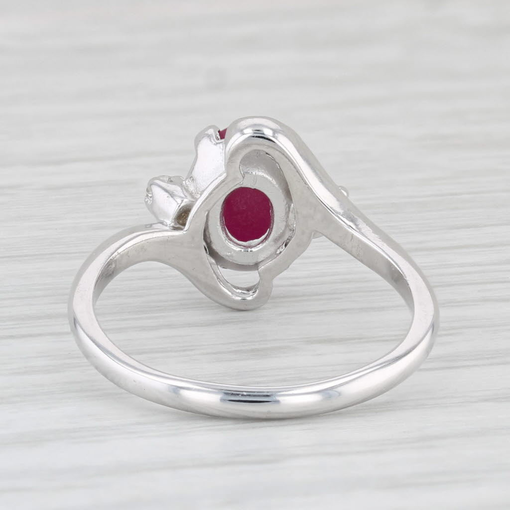 Light Gray Lab Created Linde Star Ruby Diamond Ring 14k White Gold Size 8 Bypass