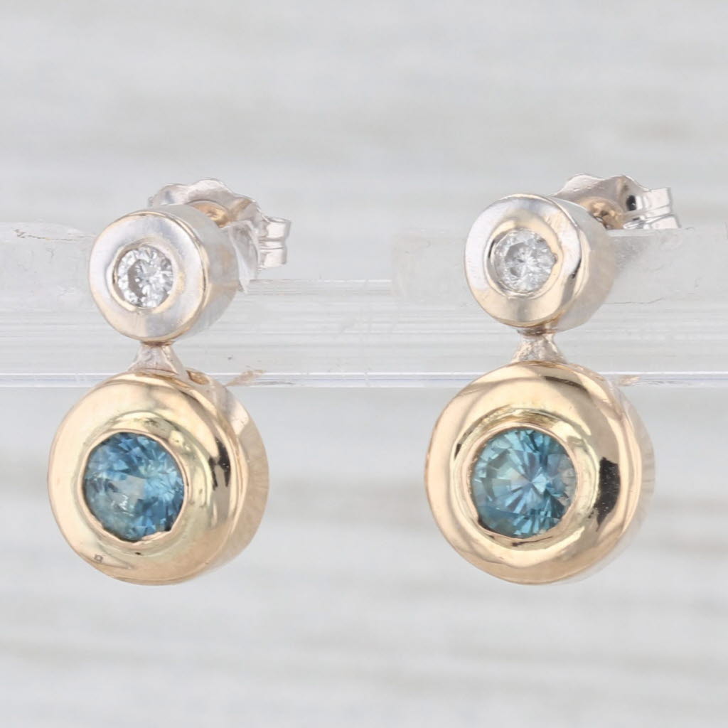 Light Gray 0.68ctw Blue Sapphire Diamond Circles Drop Earrings 14k White Yellow Gold