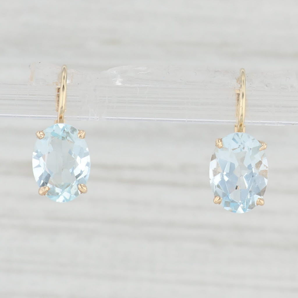 Light Gray 3ctw Oval Aquamarine Earrings 14k Yellow Gold Leverback Drops