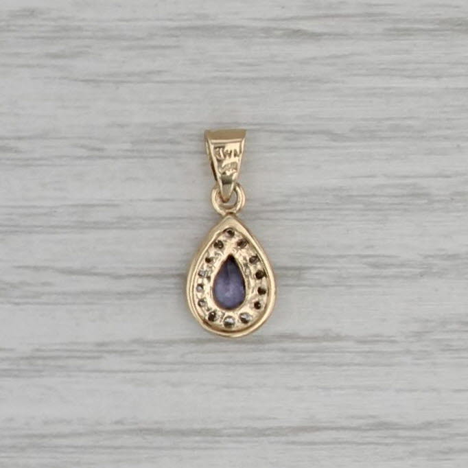 0.40ctw Tanzanite Diamond Halo Teardrop Pendant 14k Yellow Gold Small Drop