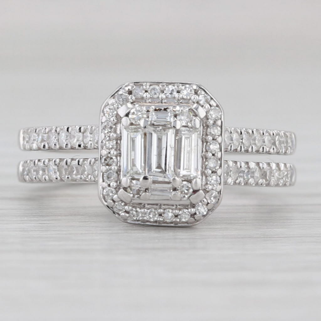 Light Gray 0.64ctw Diamond Halo Engagement Ring 14k White Gold Double Cathedral Band