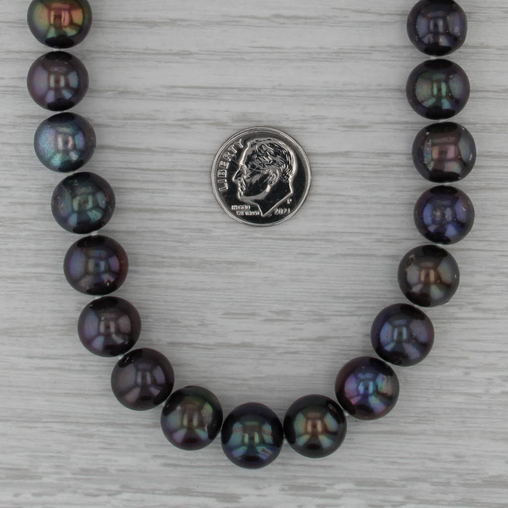 Iridescent Black Cultured Pearl Single Strand Bead Necklace 14k Gold Clasp