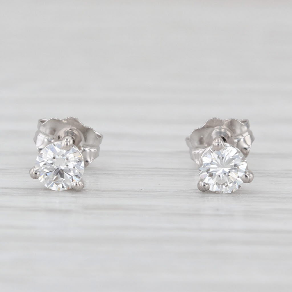 New 0.38ctw Round Brilliant Diamond Solitaire Stud Earrings 14k White Gold Studs