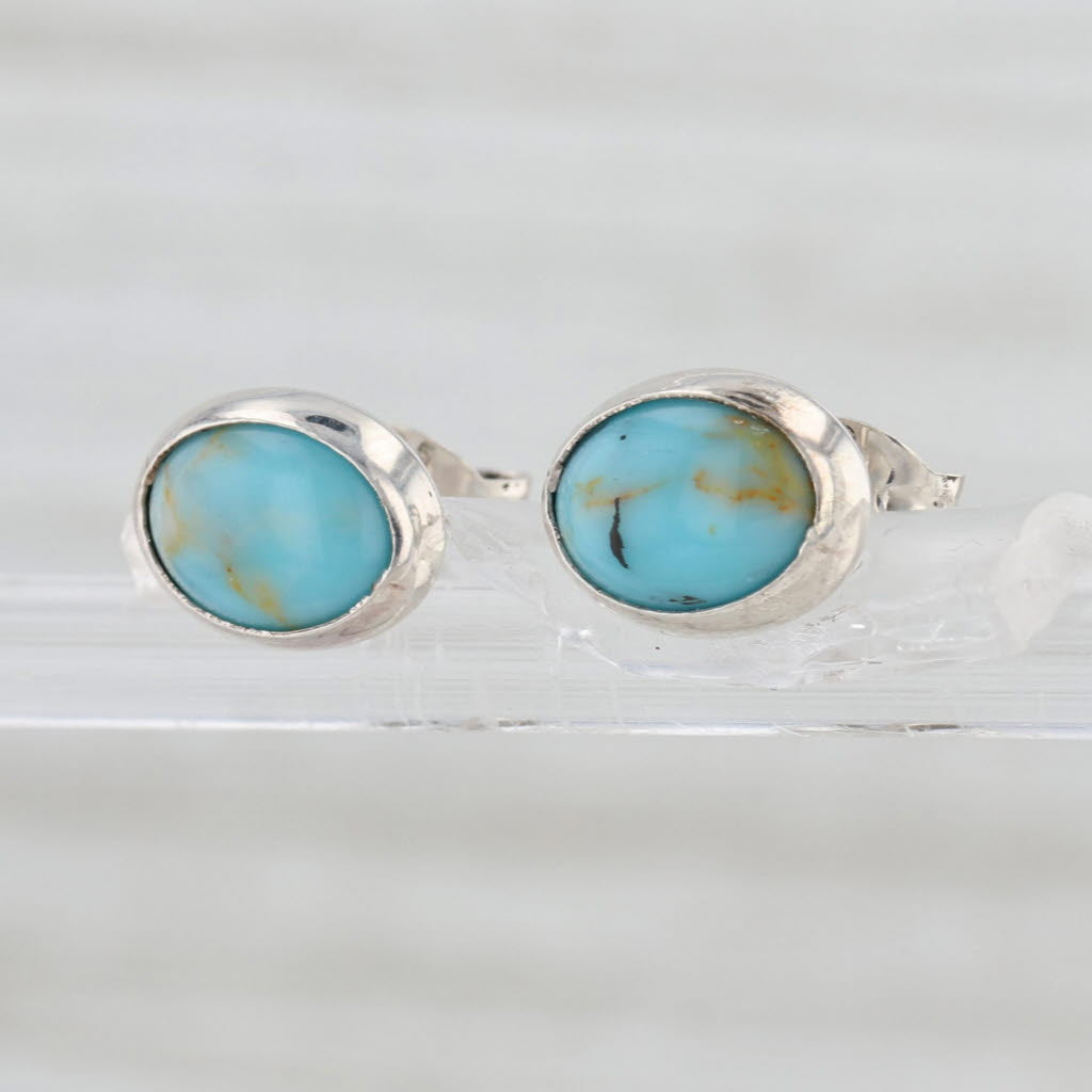 Imitation Turquoise Resin Stud Earrings Sterling Silver Oval Studs