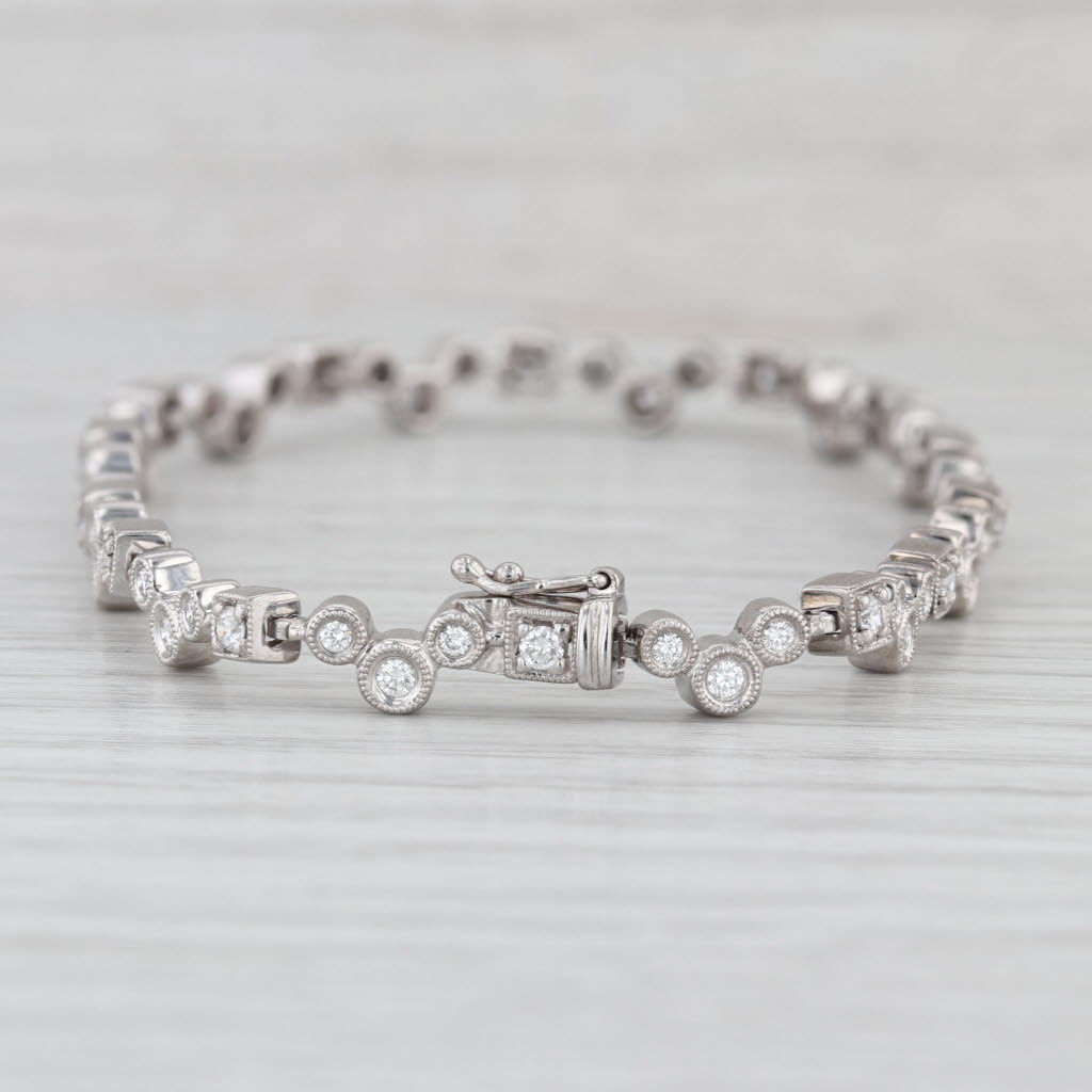 1.12ctw Diamond Tennis Bracelet 18k White Gold Circles & Squares 7" 5mm