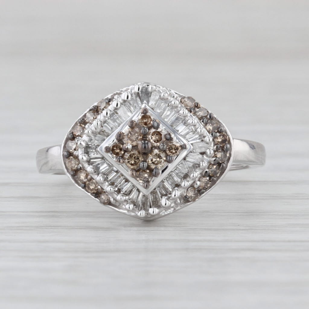 0.52ctw Champagne Diamond Cluster Halo Ring 10k White Gold Engagement Size 7