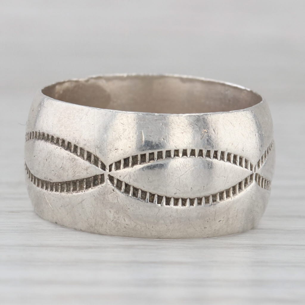 Gray Vintage Stamped Design Ring Sterling Silver Size 7.5 Band Southwestern Jewelry