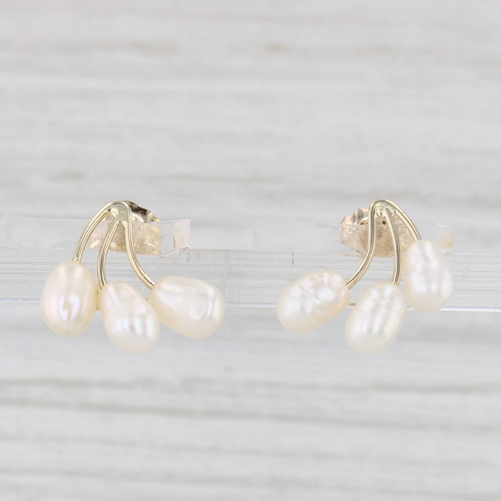 Light Gray Cultured Pearl Drop Stud Earrings 14k Yellow Gold