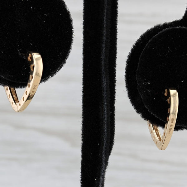 New 0.21ctw Diamond Heart Hoop Earrings 14k Yellow Gold Snap Top Hoops