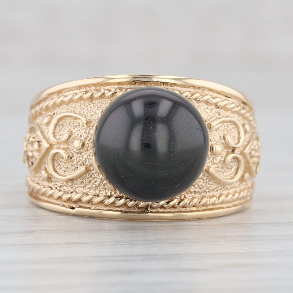 Light Gray Ornate Black Cultured Pearl Solitaire Ring 14k Yellow Gold Size 7