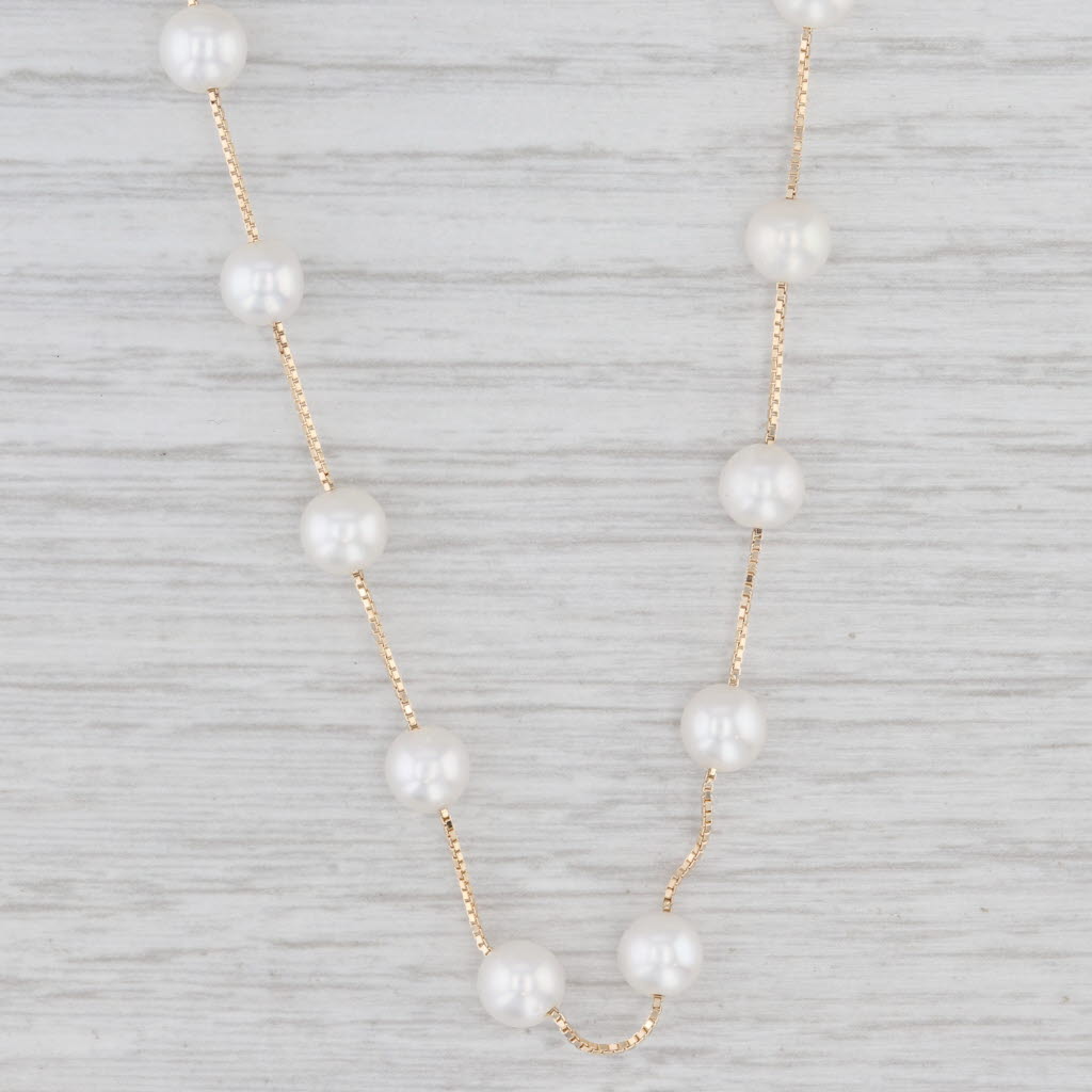 Disney Cultured Pearl Station Necklace 14k Yellow Gold 17" Box Chain