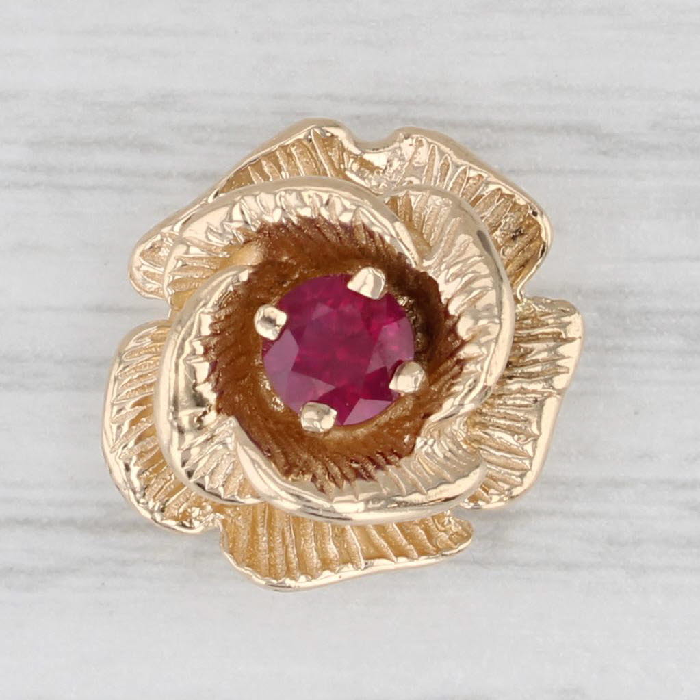 Light Gray Richard Glatter 0.38ct Ruby Flower Rose Slide Bracelet Charm 14k Yellow Gold