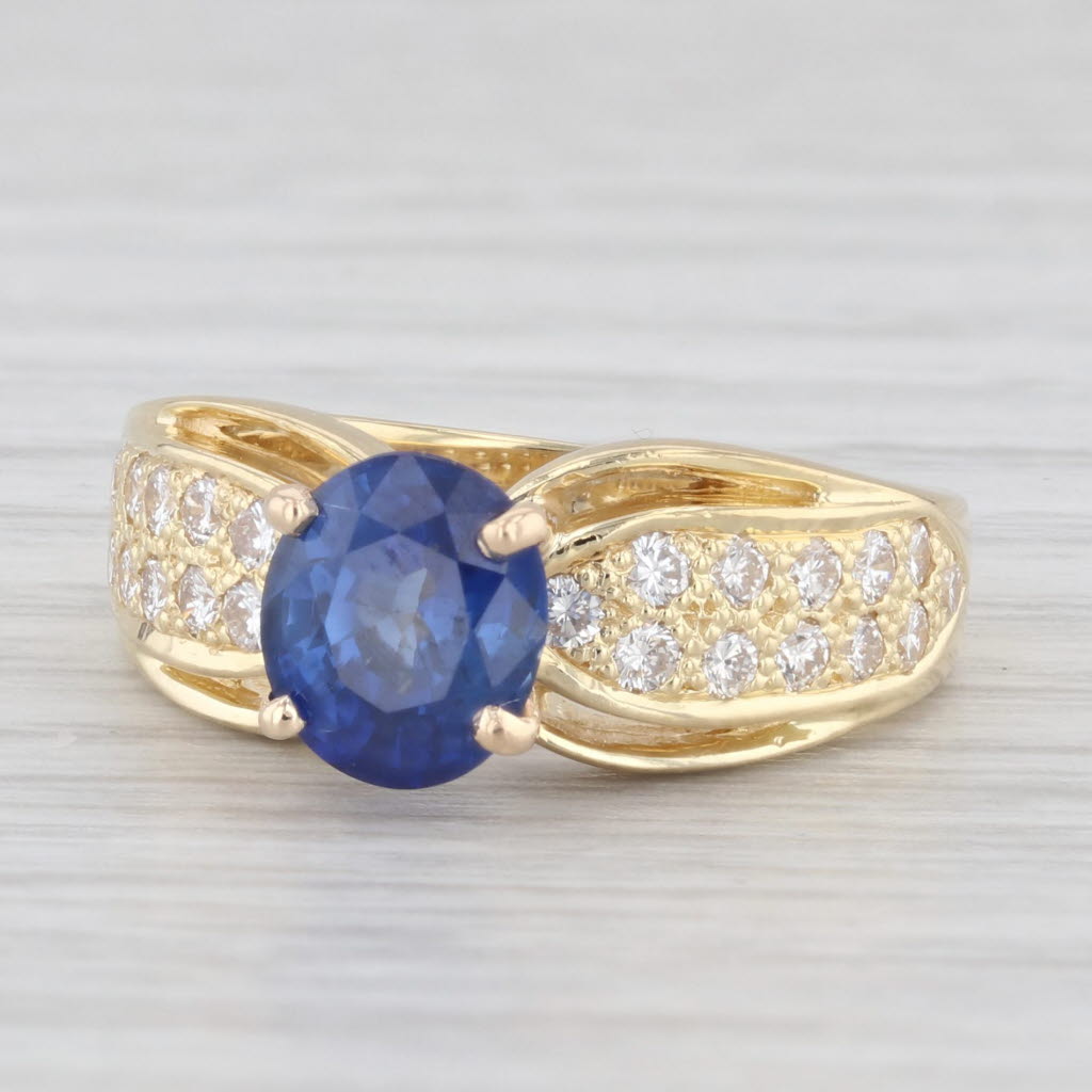 Light Gray 2.42ctw Oval Blue Sapphire Solitaire Diamond 18K Yellow Gold Size 6 Ring GIA