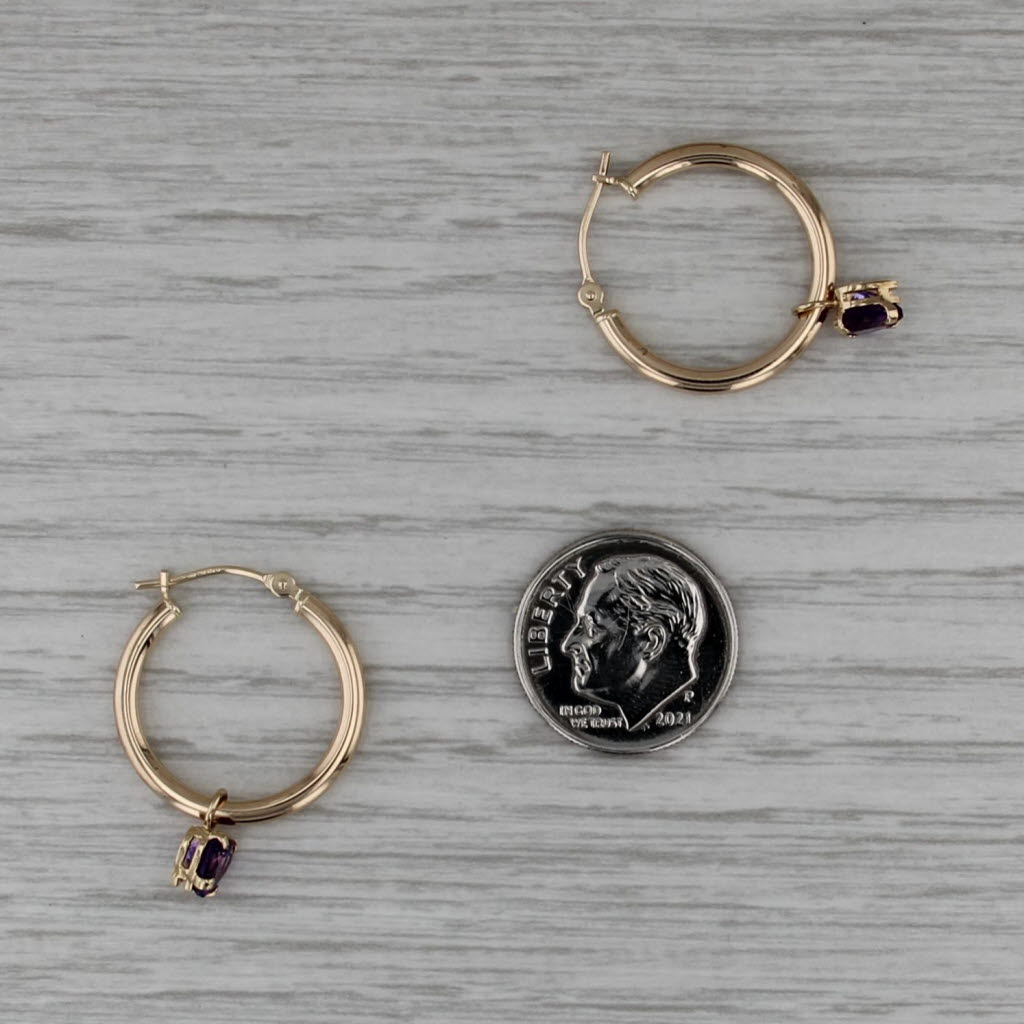 Hoop Earrings with changeable Amethyst Charms 14k Yellow Gold Round Hoops