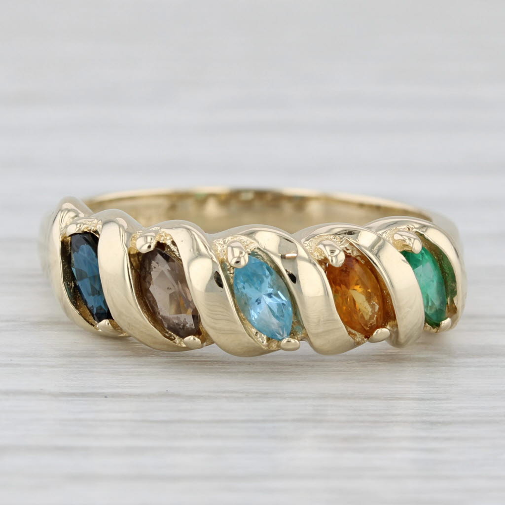 Light Gray 0.80ctwMultistone Ring 14k Gold Stackable Emerald Citrine Topaz Quartz Sapphire