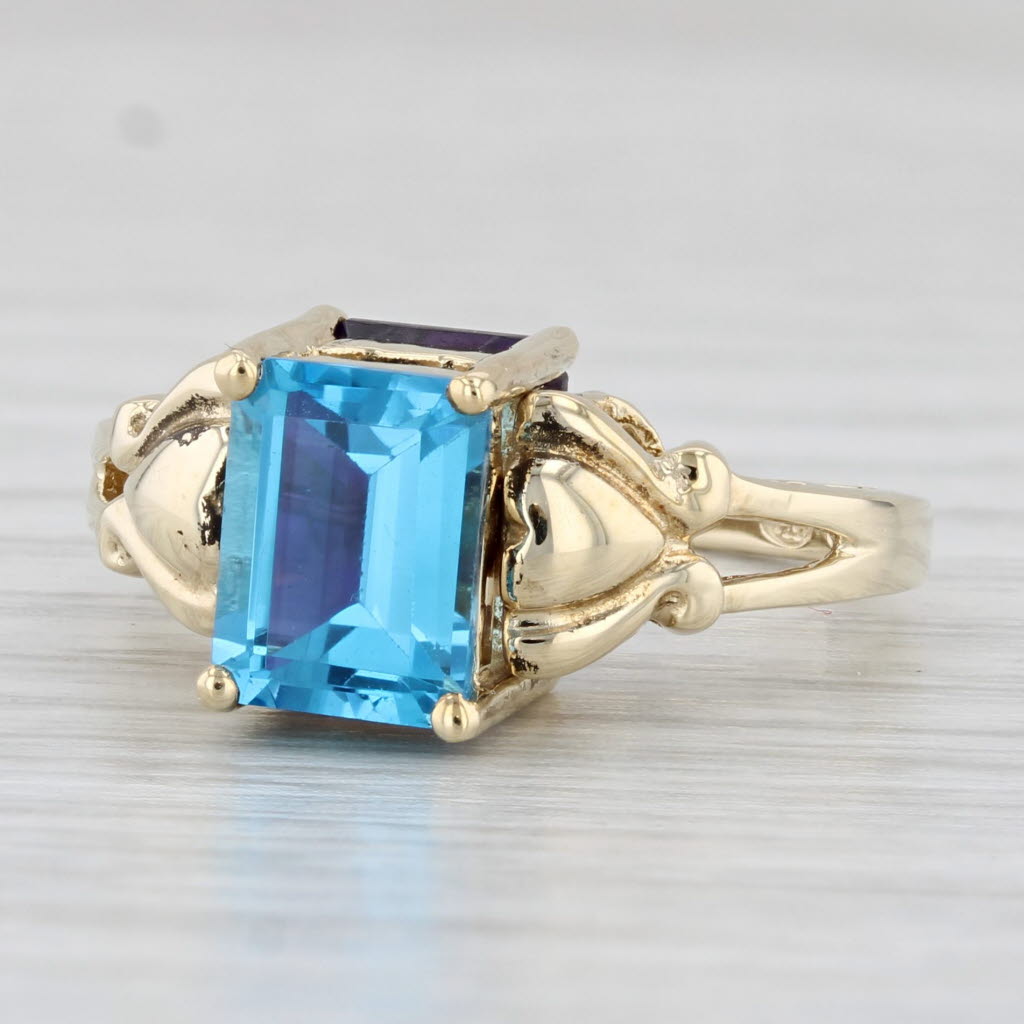 Light Gray 3.41ctw Blue Topaz Amethyst Flip Ring 10k Yellow Gold Size 5.5 Heart Accents