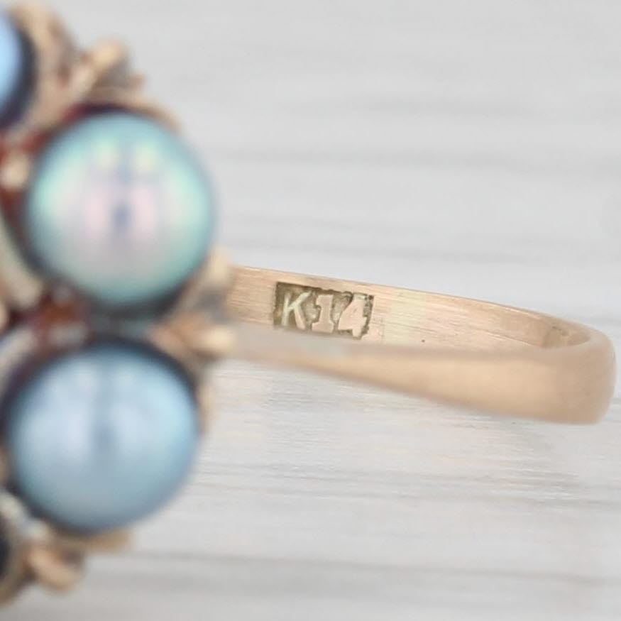 Light Gray Gray Cultured Pearl Cluster Ring 14k Yellow Gold Size 5.75 Vintage