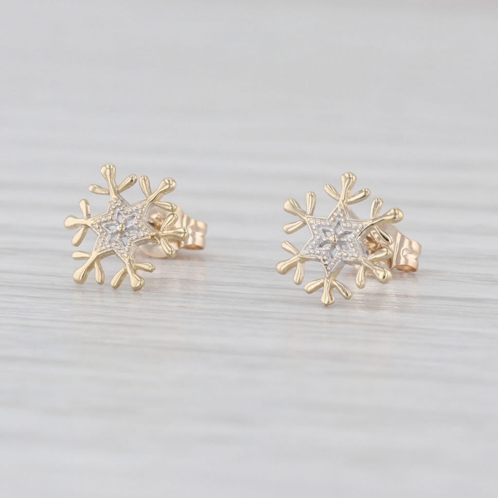 Disney Frozen Snowflake Stud Earrings 10k Yellow White Gold Studs