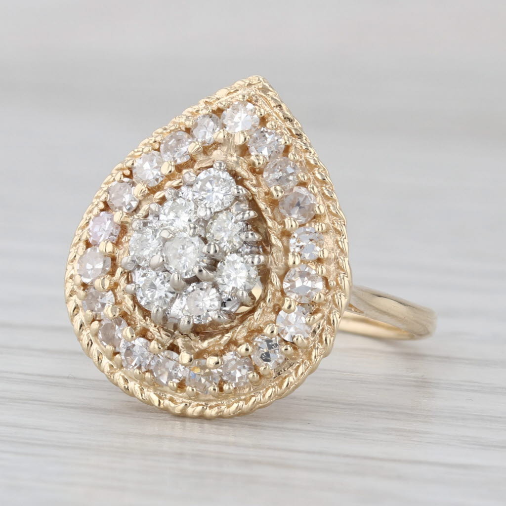 1ctw Diamond Cluster Halo Ring 14k White Yellow Gold Size 6.5 Engagement