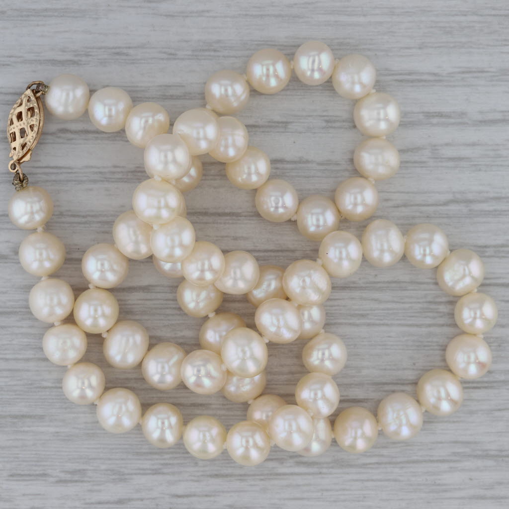 Dark Gray Cultured Pearl Bead Single Strand Necklace 14k Gold Clasp 18.25" 7-7.5mm