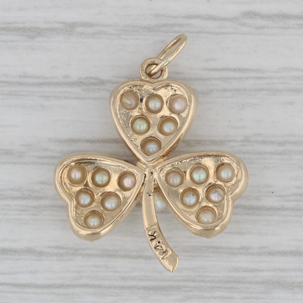 Gray Vintage Cultured Pearl Shamrock Clover Pendant 14k Yellow Gold Charm