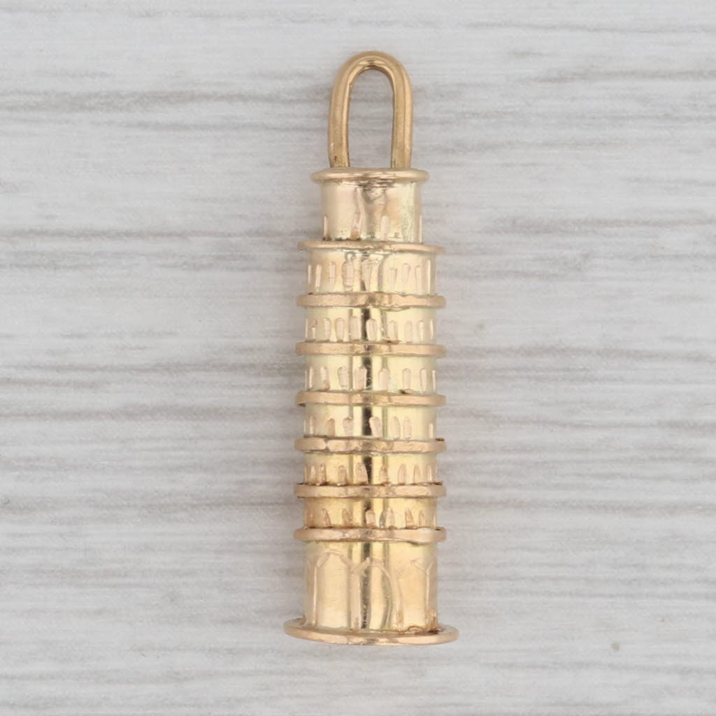 Gray Vintage Leaning Tower of Pisa Charm 18k Yellow Gold Italy Souvenir Pendant