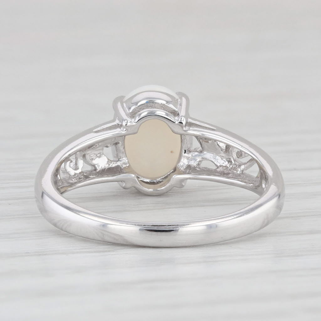 Light Gray Opal Ring 14K White Gold Size 7 Oval Cabochon Soltiaire