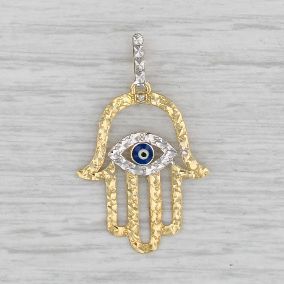 Gray Hamsa Hand Pendant 18k White Yellow Gold Glass All Seeing Eye Tallisman