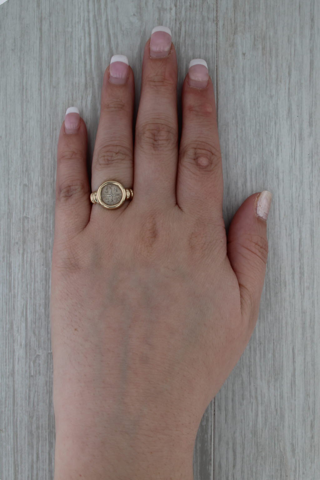 Reproduction Ancient Coin Ring 14k Yellow Gold Silver Size 6.75