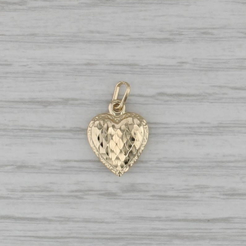 Patterned Puffy Heart Pendant 14k Yellow Gold Small Charm