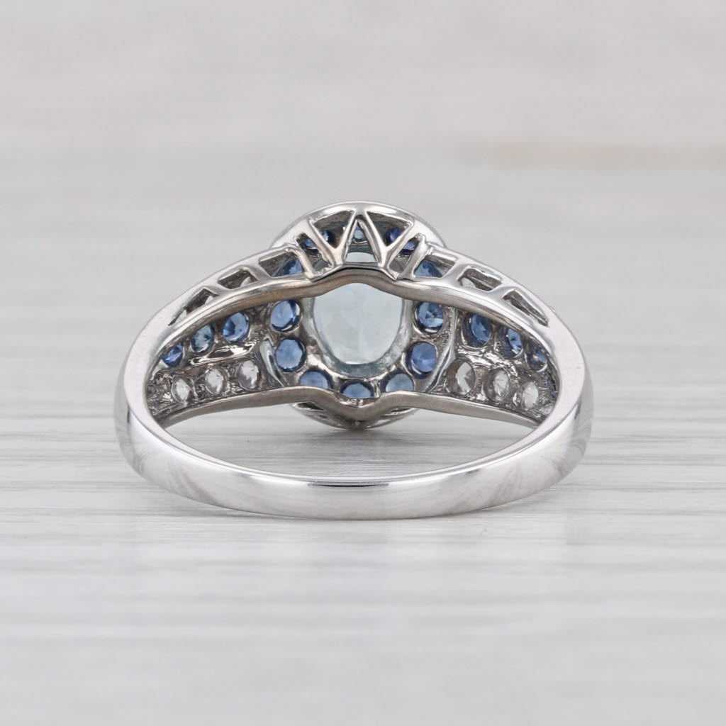 1.50ctw Aquamarine Blue White Sapphire Halo Ring 10k White Gold Size 8