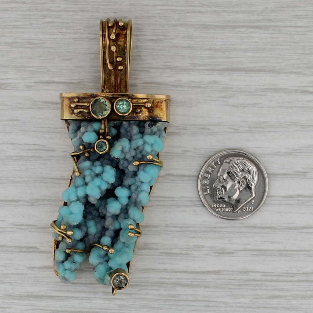 Margaret Thurman The Dreamer Blue Druzy Quartz Tourmaline Pendant 18k Gold