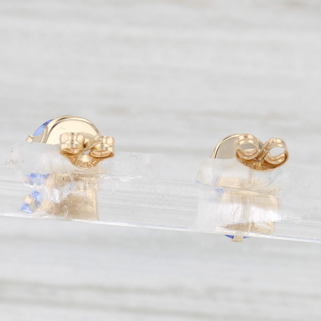 Light Gray Blue Glass Solitaire Stud Earrings 14k Yellow Gold Oval Solitaire Studs