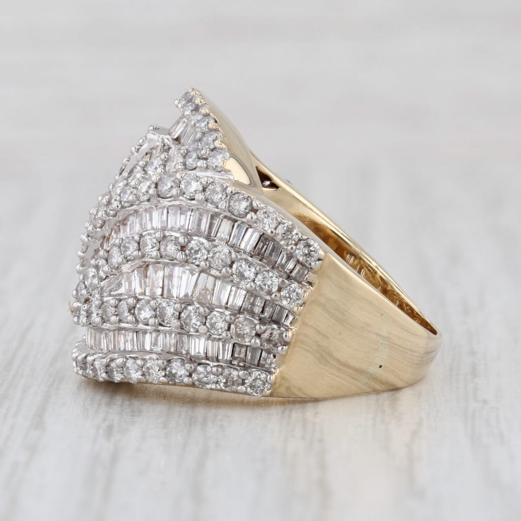 4.20ctw Diamond Cocktail Ring 14k Yellow White Gold Size 8 Overlay Bypass Design