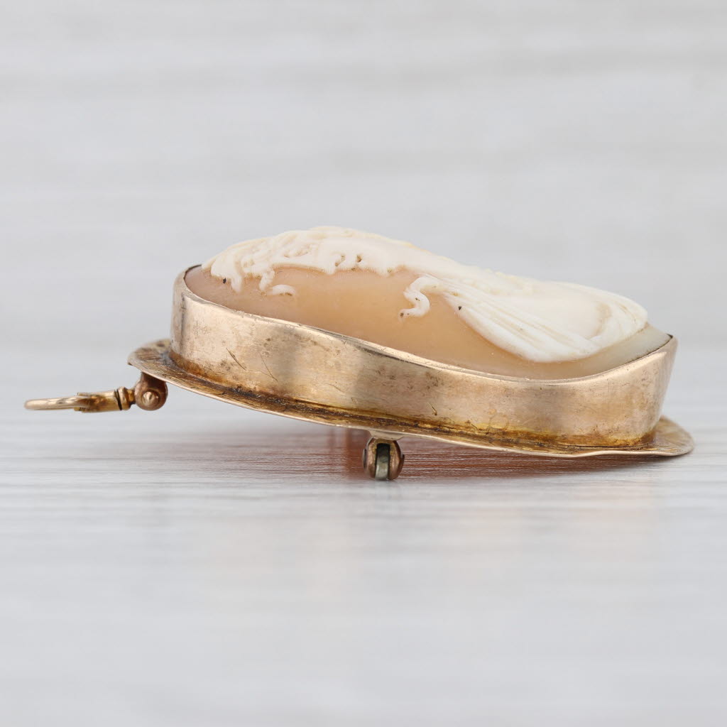Antique Cameo Brooch Pendant 10k Yellow Gold Figural Carved Shell