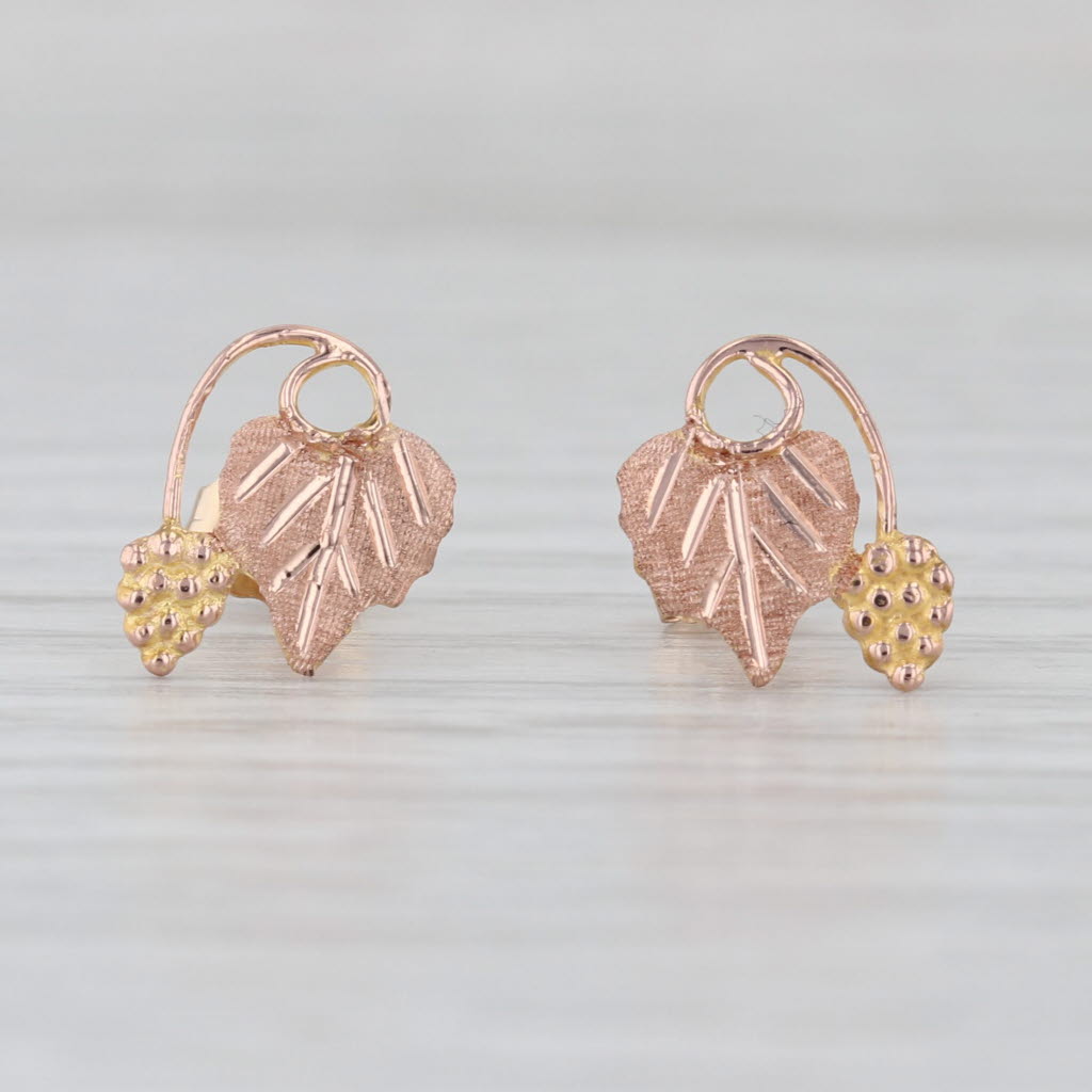 Stamper Black Hills Gold Leaf Stud Earrings 12k Yellow Rose Gold Floral Studs