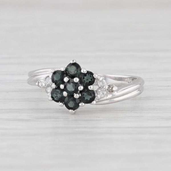 0.54ctw Green Tourmaline Flower Cluster Ring 14k White Gold Size 5.75 Bypass