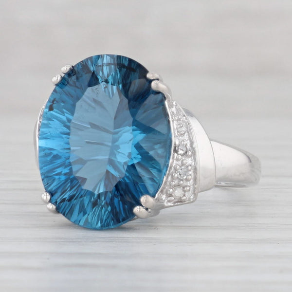 Light Gray 10.85ct London Blue Topaz Oval Solitaire Ring 10k Gold Size 8.25 Diamond Accents