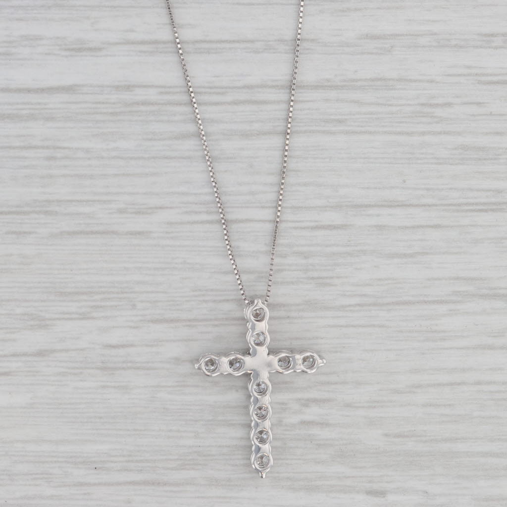 Gray 0.90ctw Diamond Cross Pendant Necklace 14k White Gold 21" Box Chain