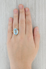 Gray 18.40ct Blue Topaz Ring 14k Yellow Gold Size 8 Large Oval Solitaire