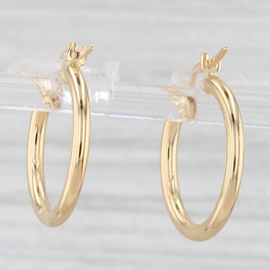 Light Gray New Round Hoop Earrings 14k Yellow Gold Snap Top Hoops 2 x 8 mm