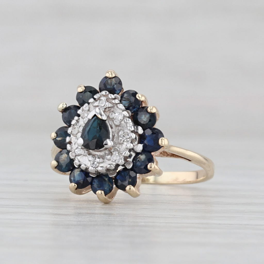 Light Gray 1.15ctw Blue Sapphire Halo Diamond Ring 10k Yellow Gold Size 5.25