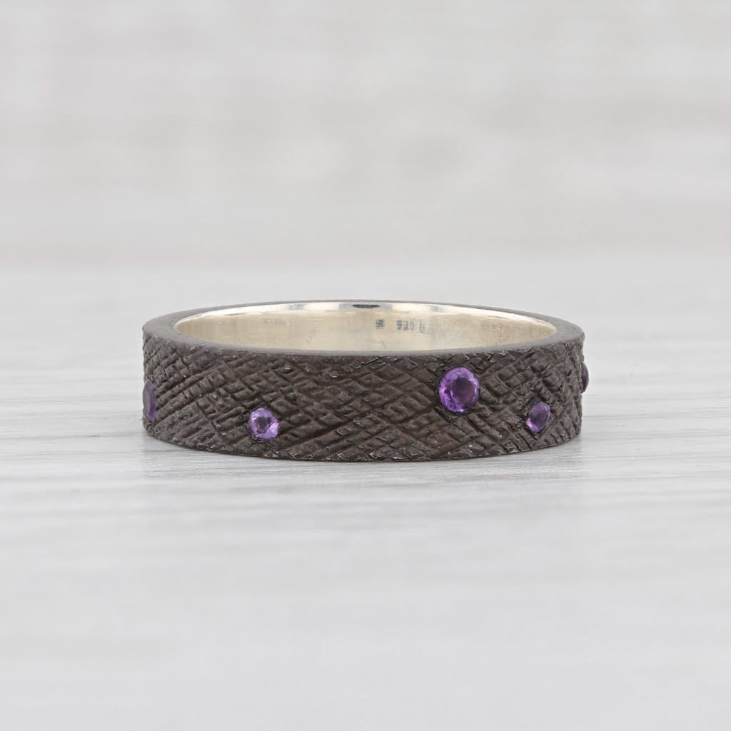 New Nina Wynn Amethyst Stackable Band Oxidized Sterling Silver Size 7 Ring
