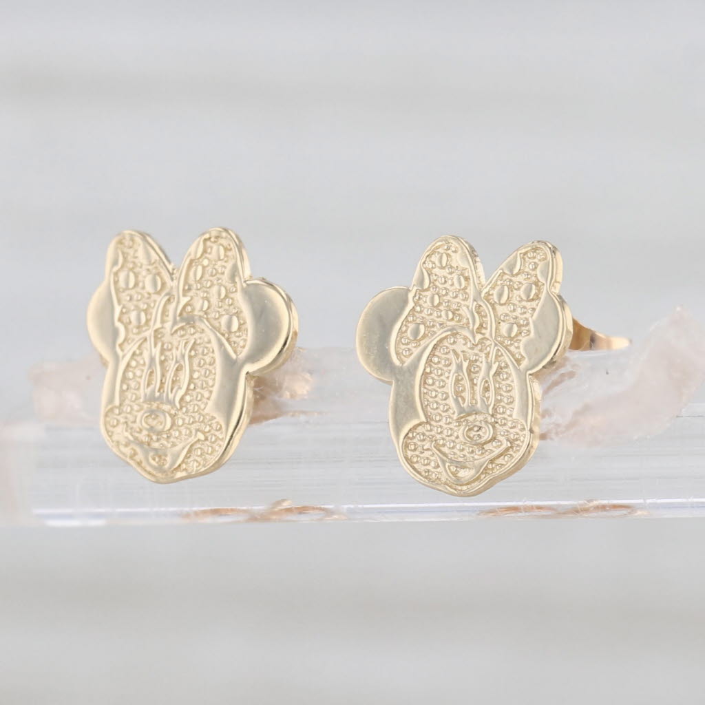 Minnie Mouse Stud Earrings 10k Yellow Gold Disney Cartoon Studs for Pierced Ears